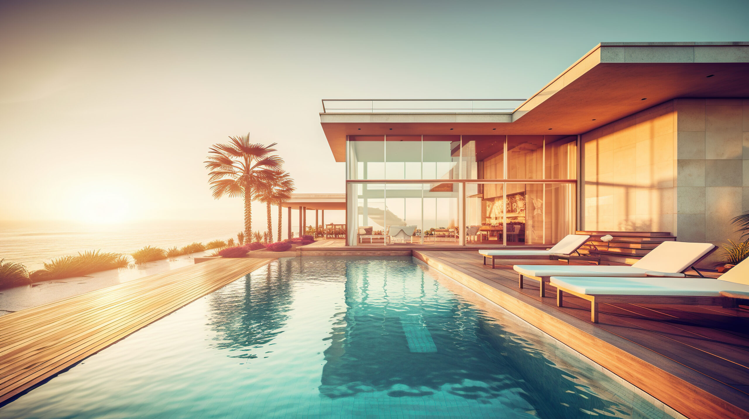 sea view.luxury modern beach house Generative AI